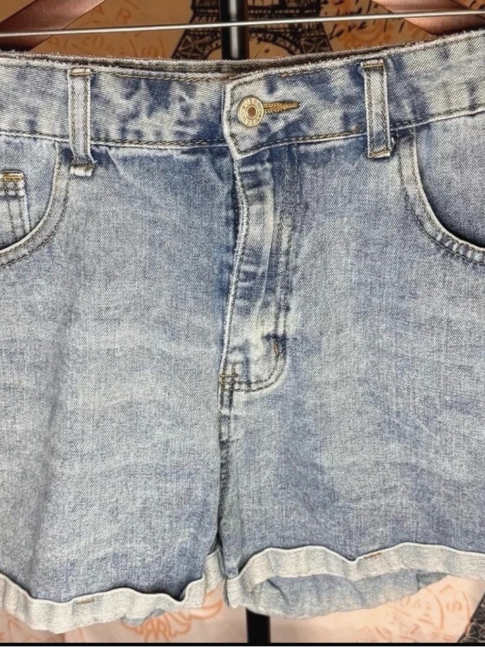 SHEIN Washed Light Blue Rolled-Hem Denim Shorts